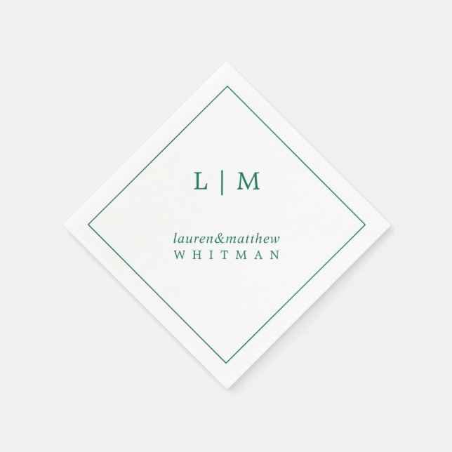 Simple Emerald Green Monogram Elegant Wedding Napkin (Corner)