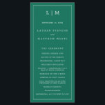 Simple Emerald Green Monogram Elegant Wedding Program<br><div class="desc">Modern Wedding Program featuring a simple yet elegant design with a traditional layout. Your two letter monogram is at the top along with your details surrounded by a thin border. All design elements are white over a jewel tone emerald green background and may be changed in the design editing tool....</div>