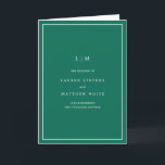 Simple Emerald Green Monogram Elegant Wedding Program<br><div class="desc">Simple folded wedding program featuring a modern yet elegant design. The cover has your two initial monogram along with your wedding details in white over a jewel tone emerald green background. The inside has your wedding party on the left side and your order of ceremony on the right side. The...</div>