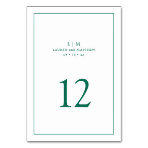 Simple Emerald Green Monogram Elegant Wedding Table Number