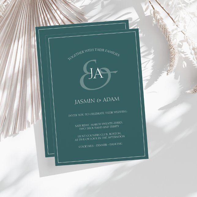 Simple Emerald Green Monogram Wedding Invitation (Creator Uploaded)