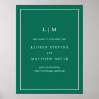 Simple Emerald Green Monogram Wedding Welcome Sign