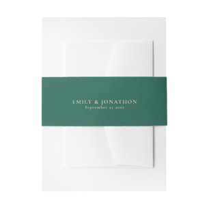 Simple Emerald Green Names Date Wedding  Invitation Belly Band
