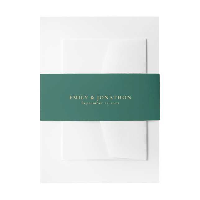 Simple Emerald Green Names Date Wedding  Invitation Belly Band (Front Example)