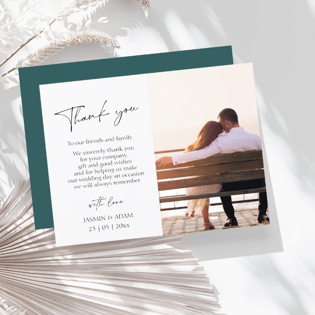Simple Emerald Green Photo Wedding Thank You Postcard (Creator Uploaded)