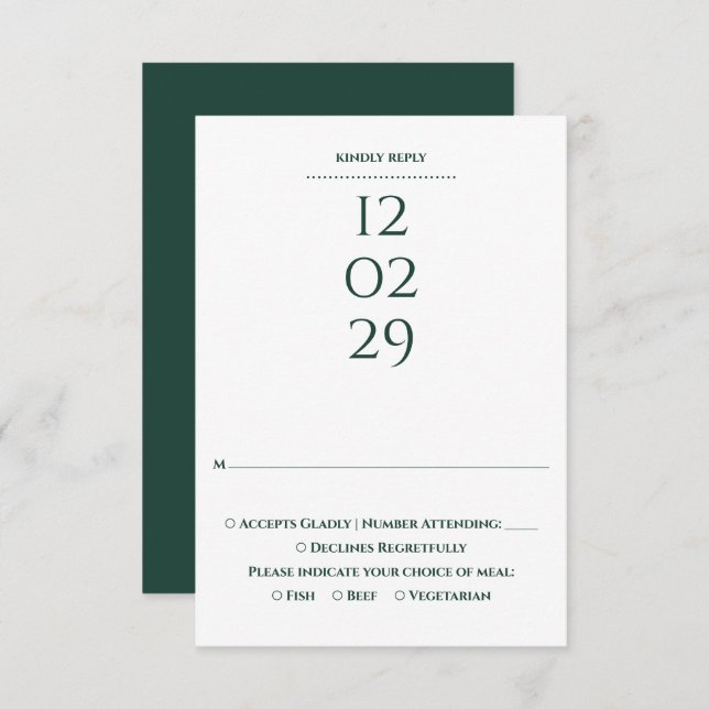 Simple Emerald Green Special Date Wedding RSVP Card (Front/Back)