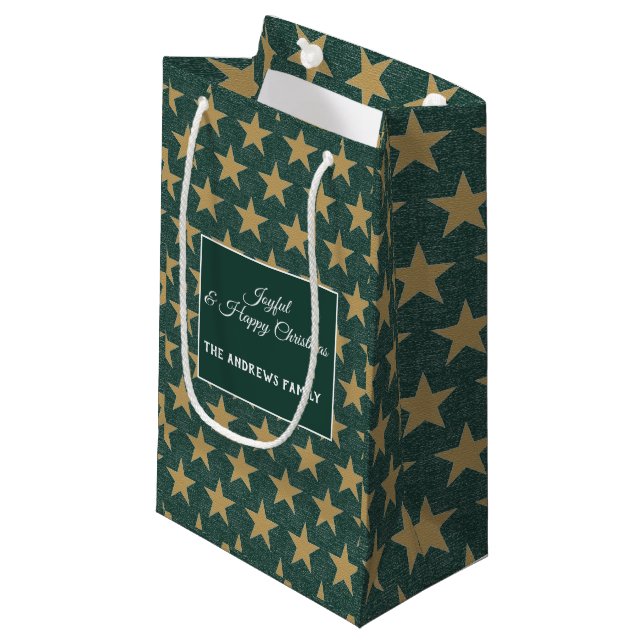 Simple Emerald Green & Star Gold Christmas Small Gift Bag (Front Angled)