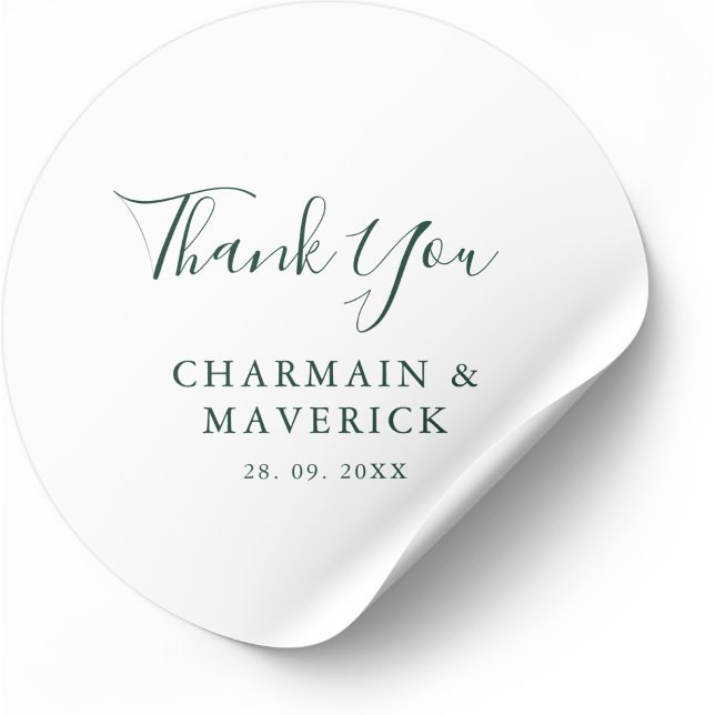 Simple Emerald Green Text Wedding Classic Round Sticker (Creator Uploaded)