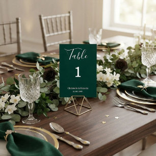 Simple emerald green wedding calligraphy script  table number
