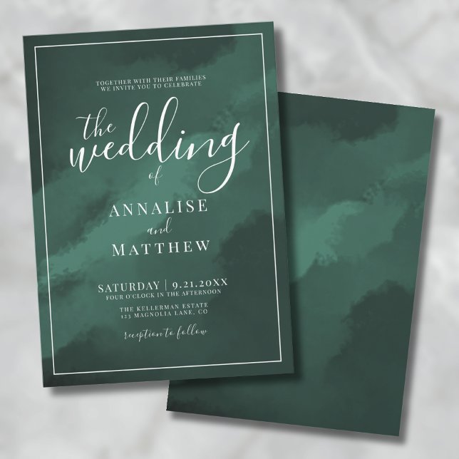 Simple Emerald Green Wedding Invitation (Simple Elegant Watercolor Emerald Green Wedding Invitation)