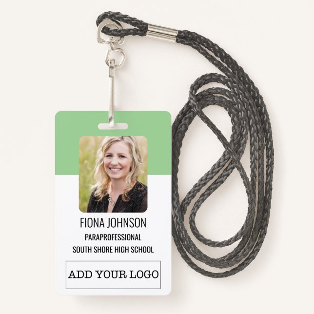 Simple Employee Logo Photo ID Barcode ID Badge (Front with Lanyard)