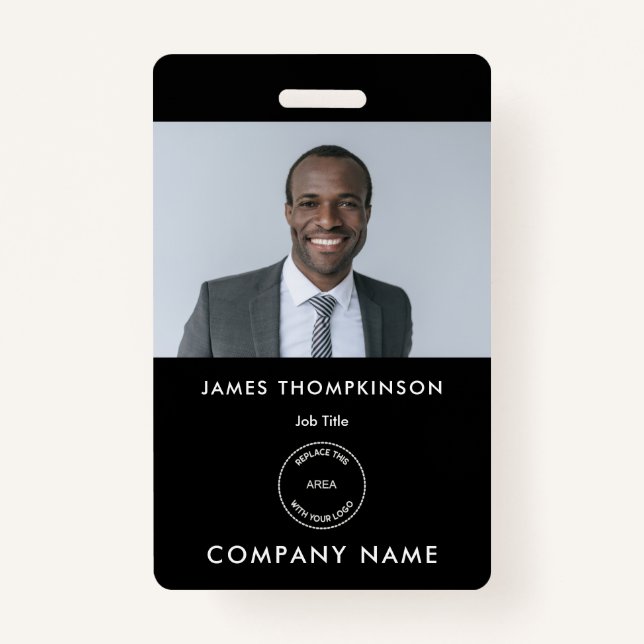 Simple Employee Photo ID Name Logo Black ID Badge (Front)