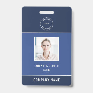 Simple Employee Photo ID Name Logo Blue Badge