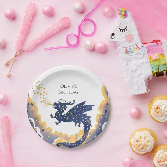 Simple Enchanted Dragon Birthday Paper Plate (Party)