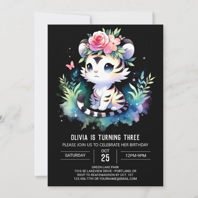 Simple Enchanted Tiger Birthday Invitation (Front)