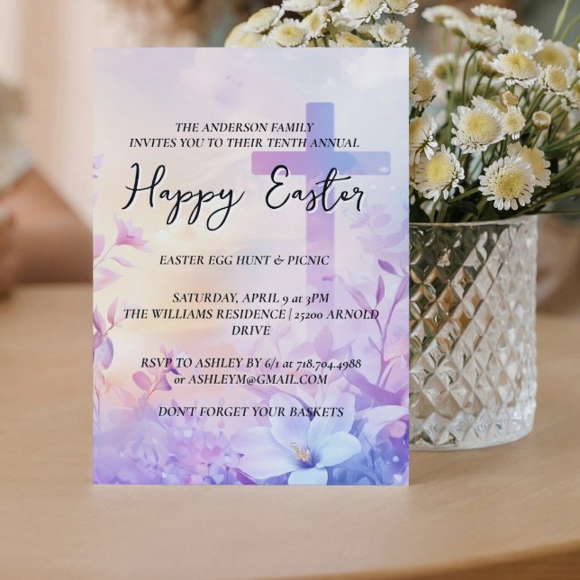  Simple end cross in background Happy Easter Invitation (Creator Uploaded)