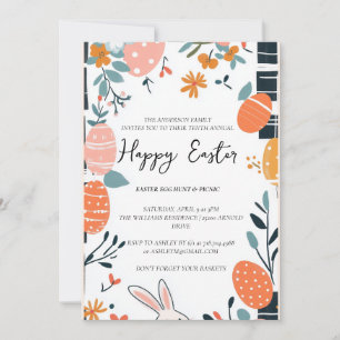 Simple end Elegant eggs and floral Happy Easter Invitation