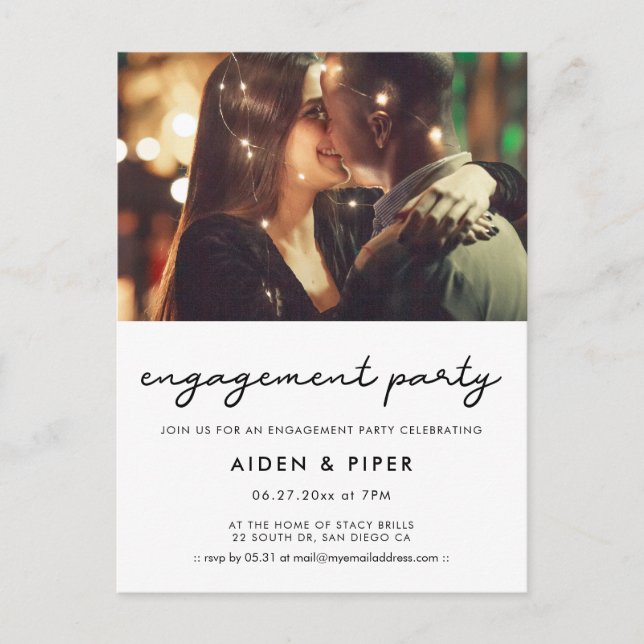 Simple engagement party photo invitation postcard (Front)