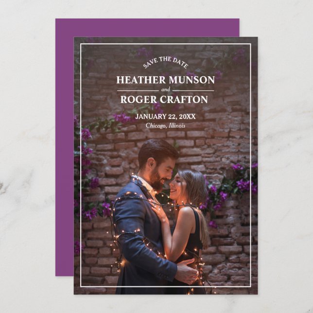 Simple Engagement Photo Purple Save The Date (Front/Back)