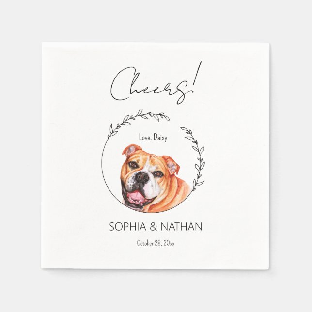 Simple English Bulldog Dog Wedding Cocktail  Napkin (Front)