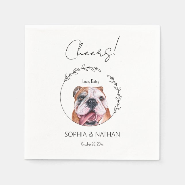 Simple English Bulldog Dog Wedding Cocktail  Napkin (Front)