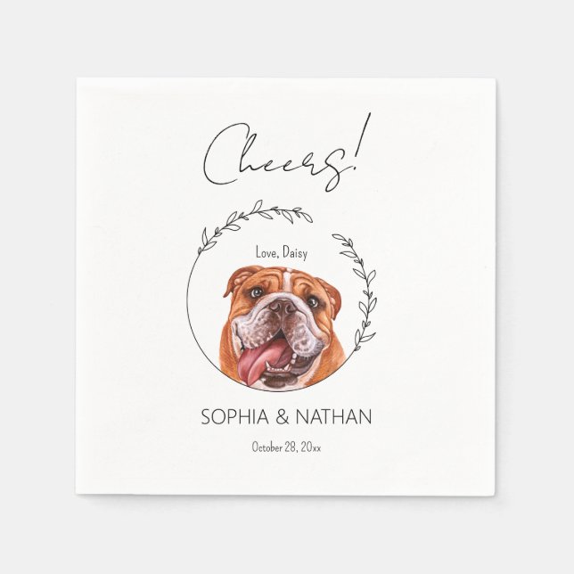 Simple English Bulldog Dog Wedding Cocktail  Napkin (Front)