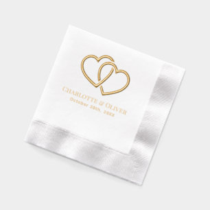 Simple Entwined Hearts #2 Couple Names Date R Foil Napkins