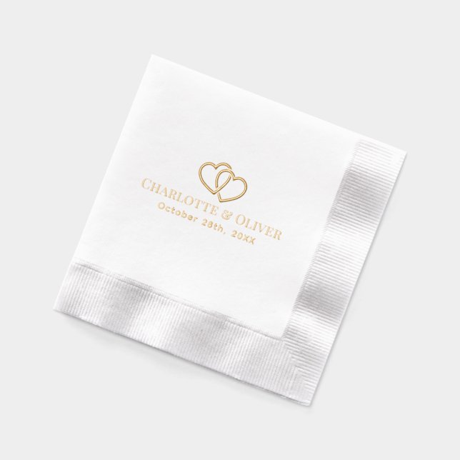 Simple Entwined Hearts Couple Names Date R Foil Napkins (Left)