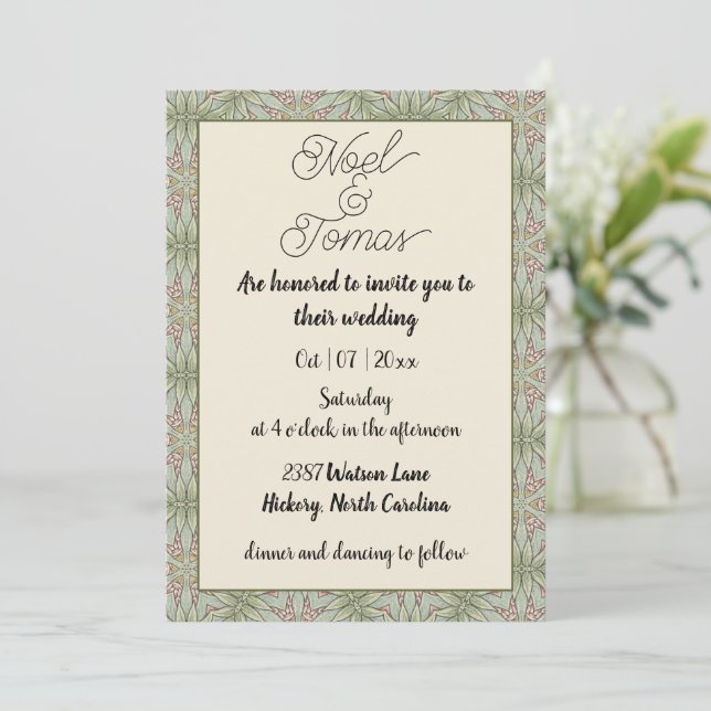 Simple Ethnic Style Sage Green Colours Invitation (Standing Front)