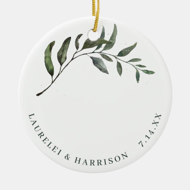 Simple Eucalyptus Botanical Wedding Ceramic Ornament (Front)
