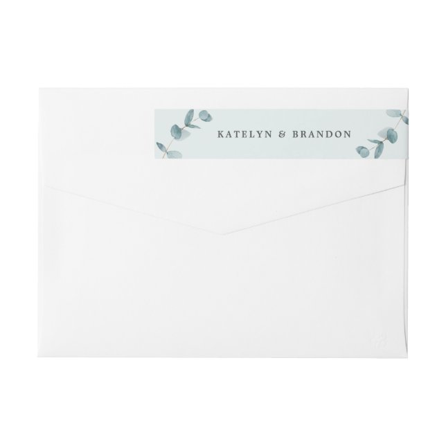 Simple Eucalyptus Branches Wedding Return Address Wrap Around Label (Back)