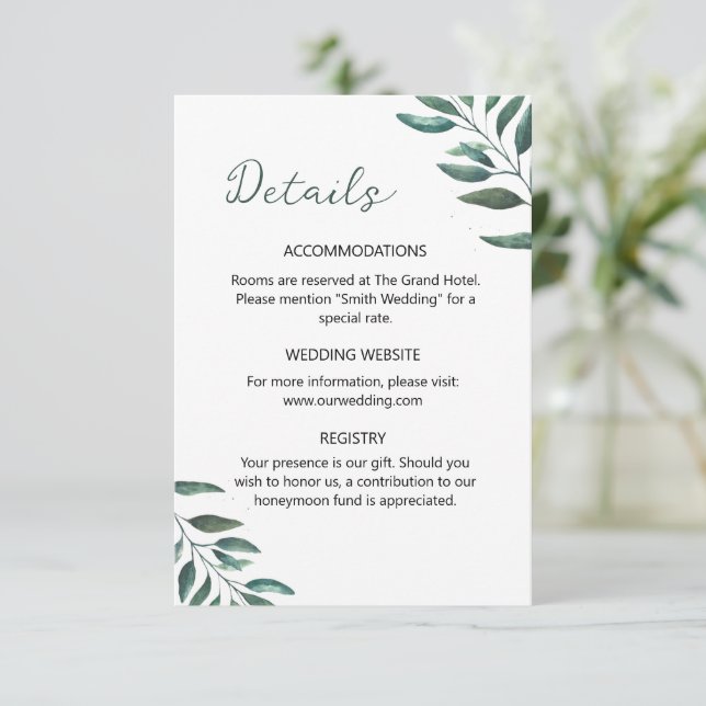 Simple Eucalyptus Enclosure Information Card (Standing Front)