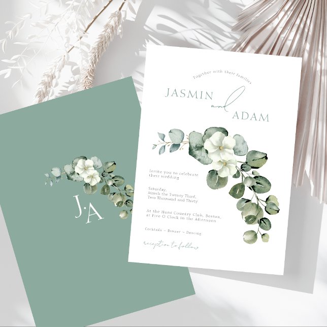 Simple Eucalyptus Foliage Greenery Wedding Invitation (Simple Eucalyptus Leaves Greenery Foliage Wedding Invitation)