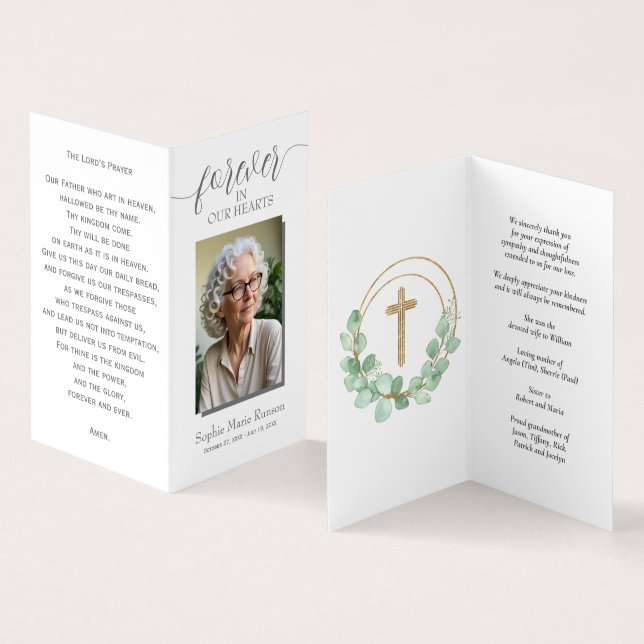 Simple Eucalyptus Funeral Memorial Prayer Card (Inside and Outside)