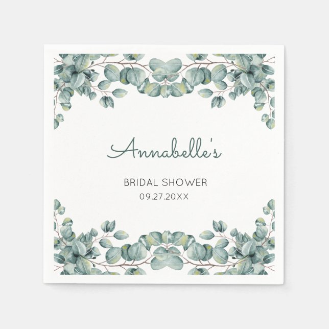 Simple Eucalyptus Green White Bridal Shower  Napkin (Front)