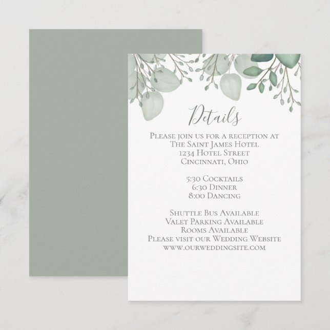 Simple Eucalyptus Greenery Foliage Details Enclosure Card (Front/Back)