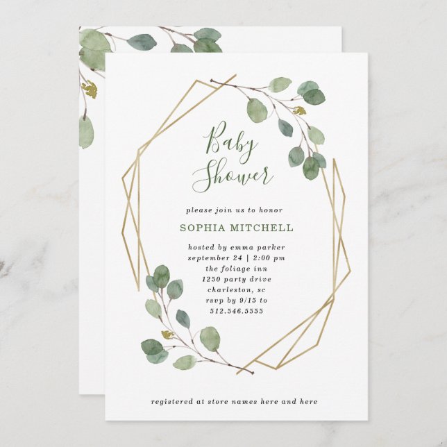 Simple Eucalyptus Greenery | Geometric Baby Shower Invitation (Front/Back)