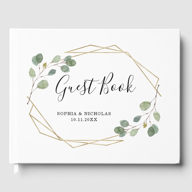 Simple Eucalyptus Greenery | Geometric Guest Book (Front)
