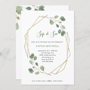 Simple Eucalyptus Greenery Geometric Sip and See Invitation