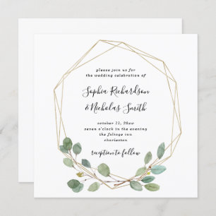 Simple Eucalyptus Greenery   Geometric Wedding Invitation