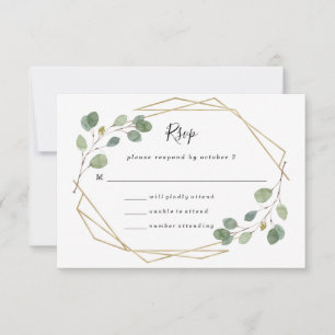 Simple Eucalyptus Greenery Geometric Wedding RSVP Card