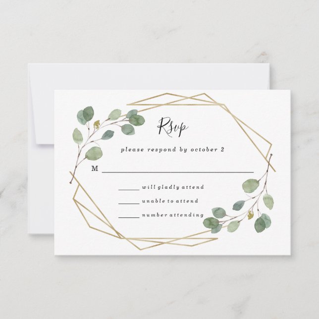 Simple Eucalyptus Greenery | Geometric Wedding RSVP Card (Front)