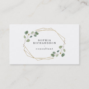 Simple Eucalyptus Greenery   Gold Geometric Business Card