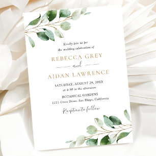 Simple Eucalyptus Greenery Gold Two-in-One Wedding Invitation
