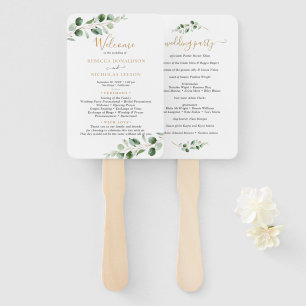 Simple Eucalyptus Greenery Gold Wedding Program Hand Fan