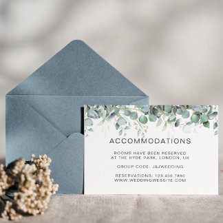 Simple Eucalyptus Greenery Hotel Acomodation Card