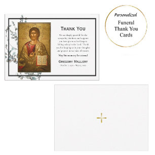 Simple Eucalyptus Greenery Orthodox Funeral        Thank You Card