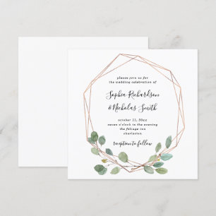 Simple Eucalyptus Greenery   Rose Gold Geo Wedding Invitation