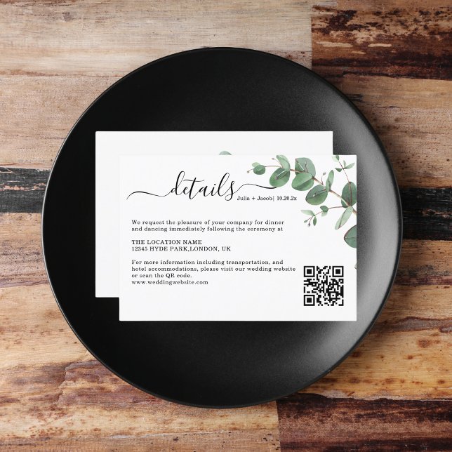 Simple Eucalyptus Greenery Wedding Details Enclosure Card (Simple Eucalyptus Greenery Wedding Party Supplies)