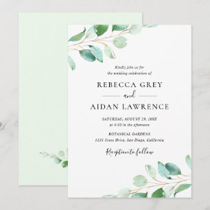 Simple Eucalyptus Greenery Wedding Invitation